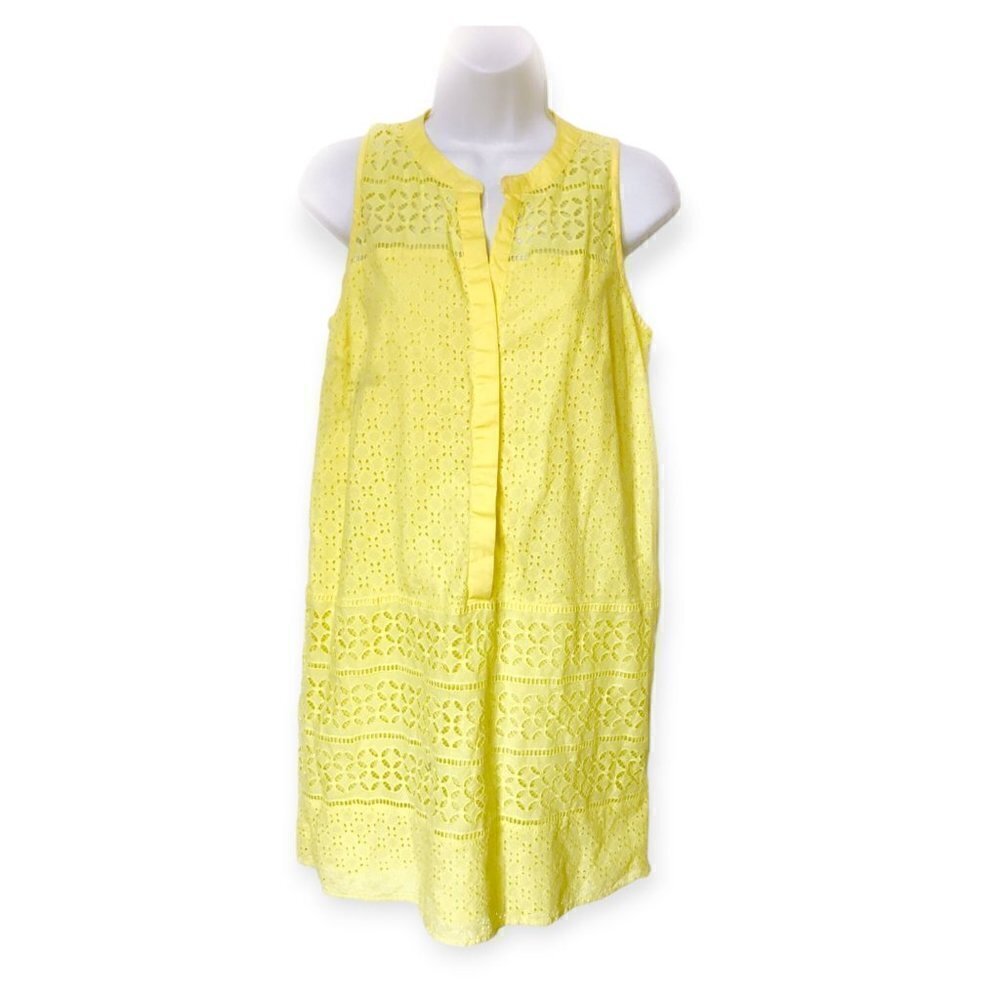 Loft yellow cotton eyelet sheath dress, size 8P